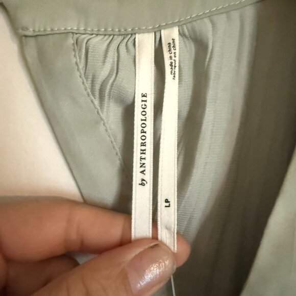 NWT Anthropologie Sage Green Blouson Open Back Satin Top | Petites L Cottagecore - Picture 4 of 8